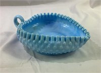 8 inch vintage blue slag glass bowl
