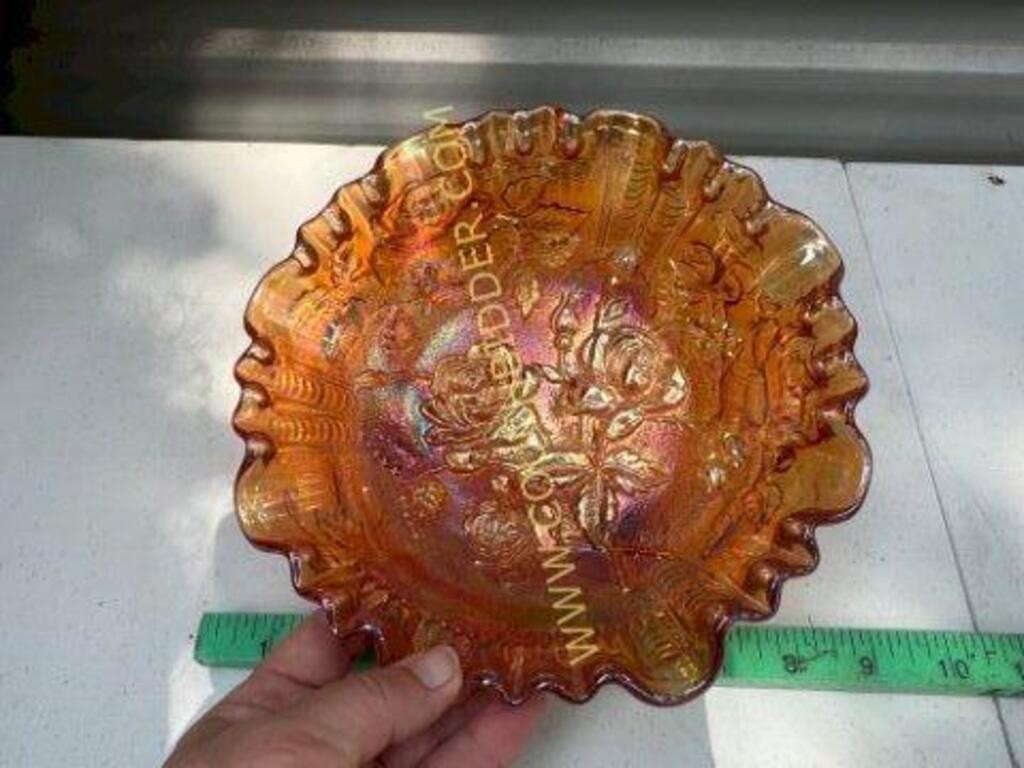 Imperial Lustre Marigold Carnival Glass Bowl 8"
