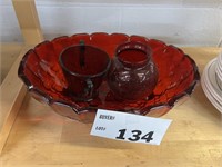 RED GLASS SERVING BOWL AND MORE