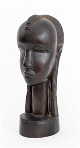 African Carved Wood Female Bust