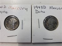 1941 & 42-D Mercury Dimes 90% Silver