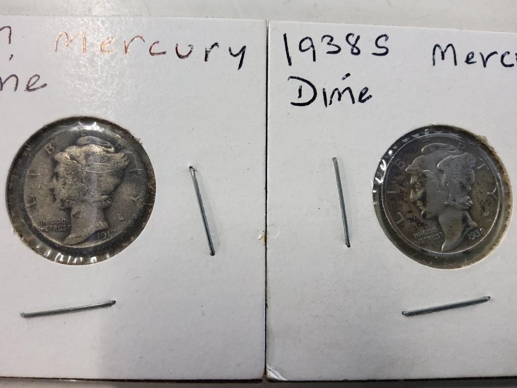 1917-P & 1938-S Mercury Dimes 90% Silver