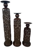 Pierced Metal Pillar Candle Holders