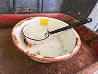 Enamel Bowl with Ladle