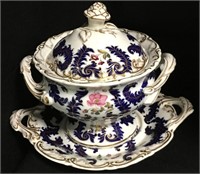 Porcelain Hand Painted Tureen & Under Tray