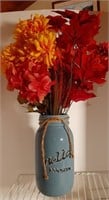 Blue Bella Mason Vase with 6 Fall Stems