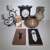 Clock, Pottery Vases, Wood & Marble Cubes