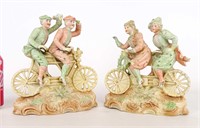 Pair Porcelain Bicycle Figurines