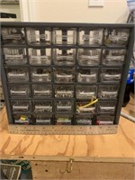 30 drawer bolt bin with small electrical parts &