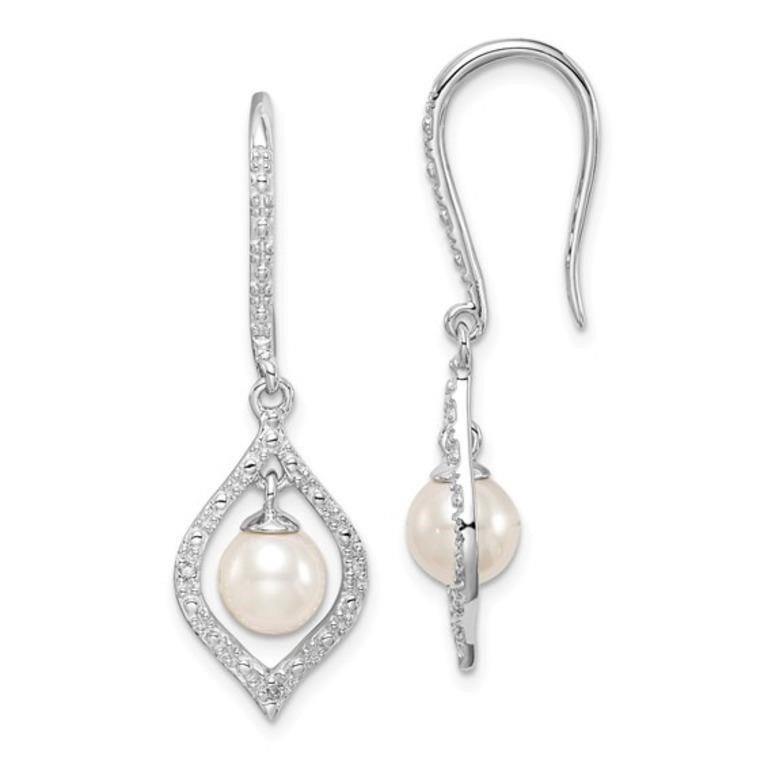 Sterling Silver Diamond Pearl Earrings