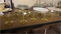 Lot of 5 Amber Depression Dessert Glasses