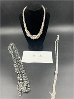Faux Pearl Twisted Necklace with Earrings