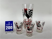 Rooster Glass and Shot Glasses