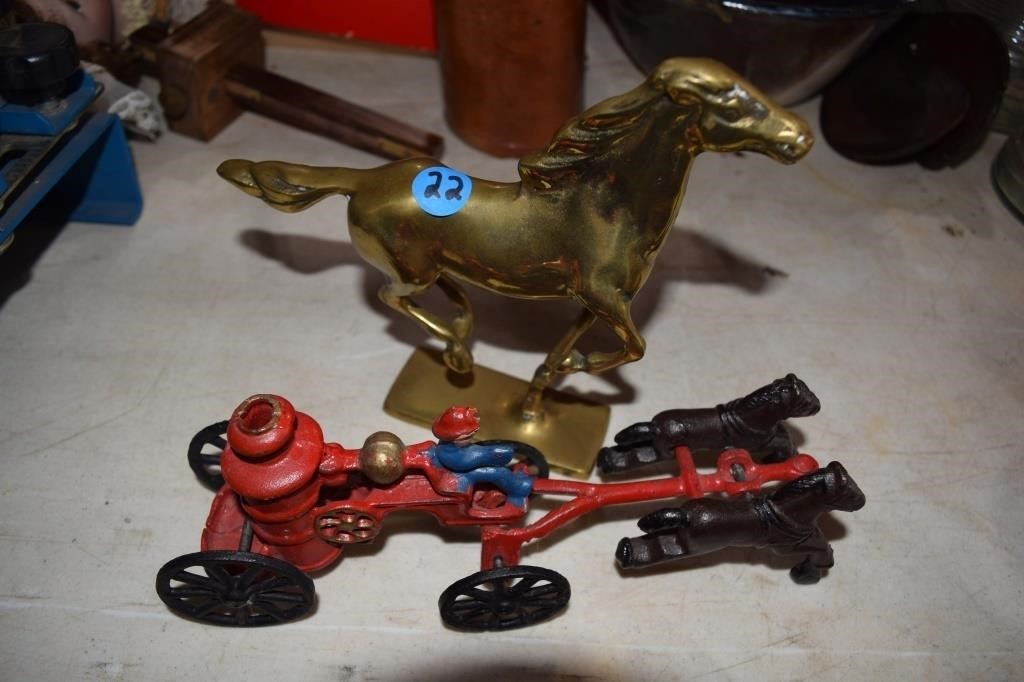 CAST IRON CARRIAGE & BRASS HORSE