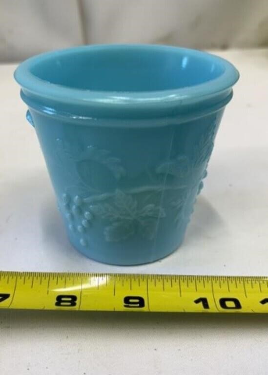 Antique Portieux Vallerysthal Grapes Pot Jar Blue