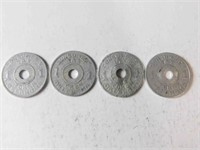 4 Oklahoma aluminum 1 cent tax tokens