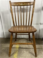 Wood chair with a painted scene on back