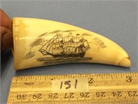 3.5" scrimmed whale's tooth - sailing vessel on on