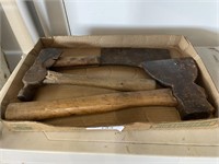 MEAT CLEAVER AND 2 HATCHETS