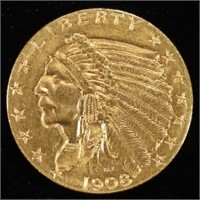 1908 $2.5 GOLD INDIAN AU/BU