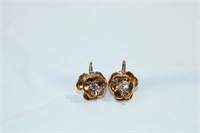 Pair of Golden Flower and CZ Earrings