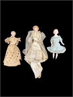 3 Small Antique Women Dollhouse Dolls