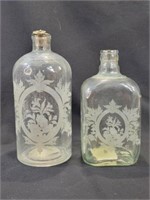 Set of 2 Apothecary/Pharmacy Etched Clear Glass