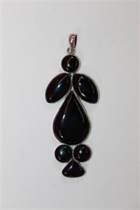 Huge Black Onyx sterling handmade Pendant, 4.5”