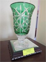 Pair of Green & Clear Cut Style Glass Candle Lamps