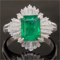 Platinum 3.02 ct Natural Emerald & Diamond Ring