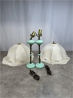 Vintage Jade glass and metal table lamps with