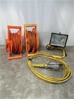 Extension cords with reels and shop lights