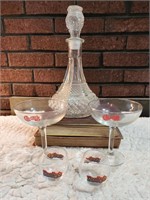 Crystal decanter, margarita glasses,