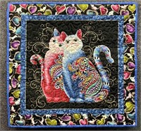 Quitled "CATS" wall hanging, 21" sq.