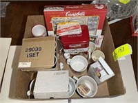 BOX CONTAINING MISC CAMPBELLS SOUP COLLECTABLE ITE