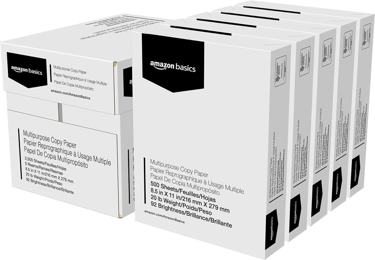Amazon Basics Copy Paper  8.5 x 11  5 Reams