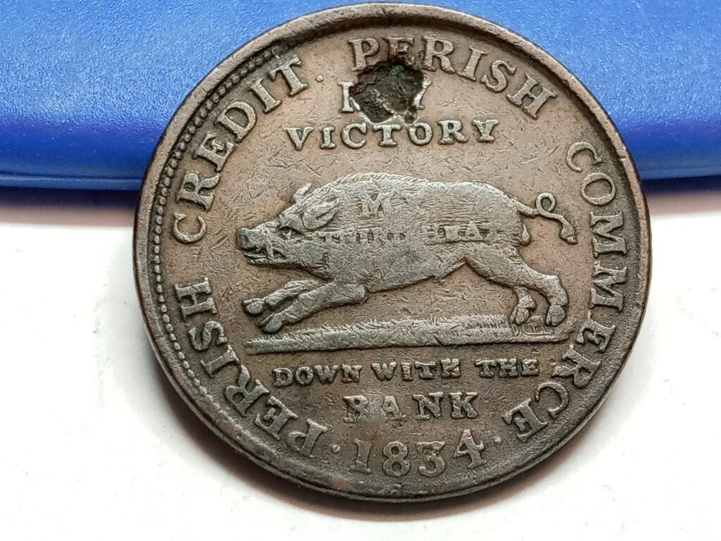 OF) 1834 down with the bank hard times token