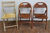 3 Wooden Folding Chairs, Vintage