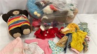 Bag of Vintage Stuffed Animals and Doll Clothes