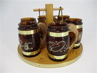 Lot of Wester Barrel Mugs with Carrier