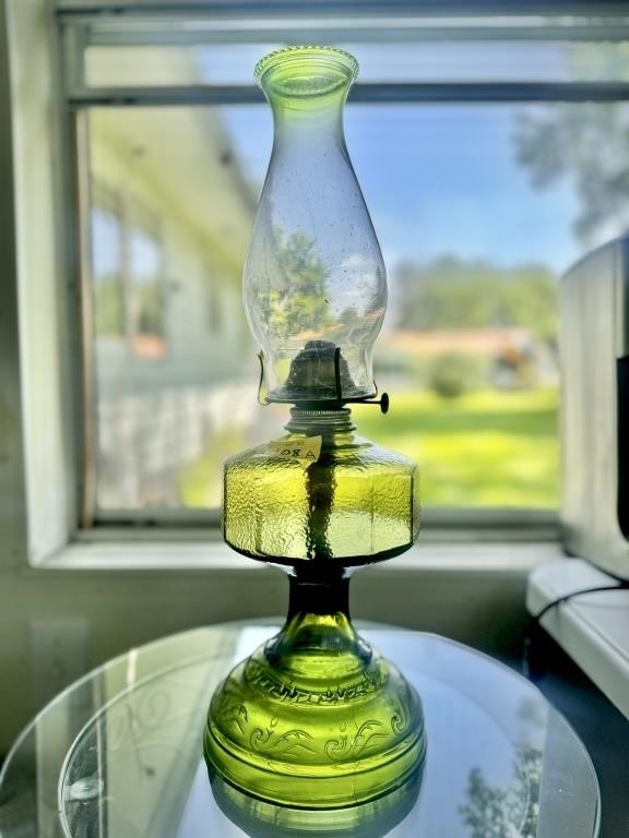 Vintage Plume & Atwood Risdon Lime Green Oil Lamp