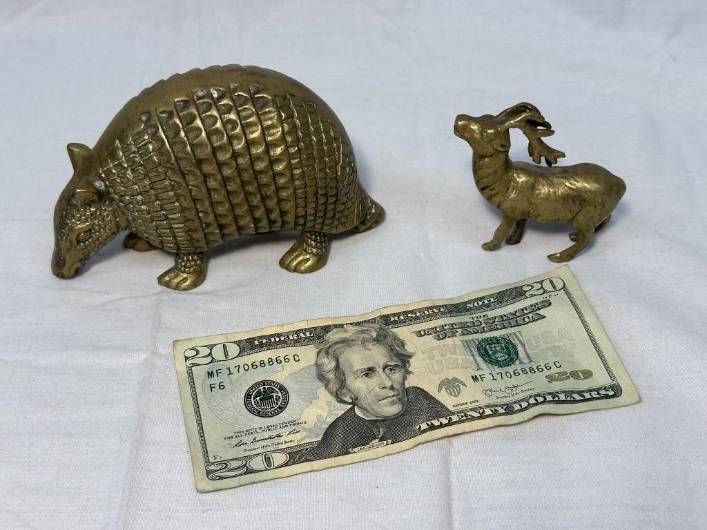 Solid Brass Armadillo & Small Deer