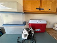 IRONS, BINS AND A COOLER