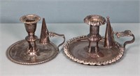 (2) Antique Silverplate Chambersticks & Snuffers