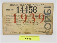 1939 Rock Island Arsenal Vehicle Pass