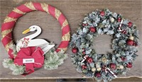 2 Wreaths Plastic Holiday and Straw Goose Wreaths