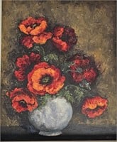 105A Oil on Canvas Red Amemones Flowers
