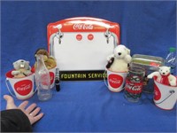 coca-cola message board -stuffed animals -tins