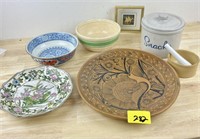 Mixed Lot with Snacks Crock, Stoneware Bowl &