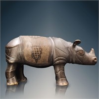 Bronze Hand-Carved Rhinoceros Statue